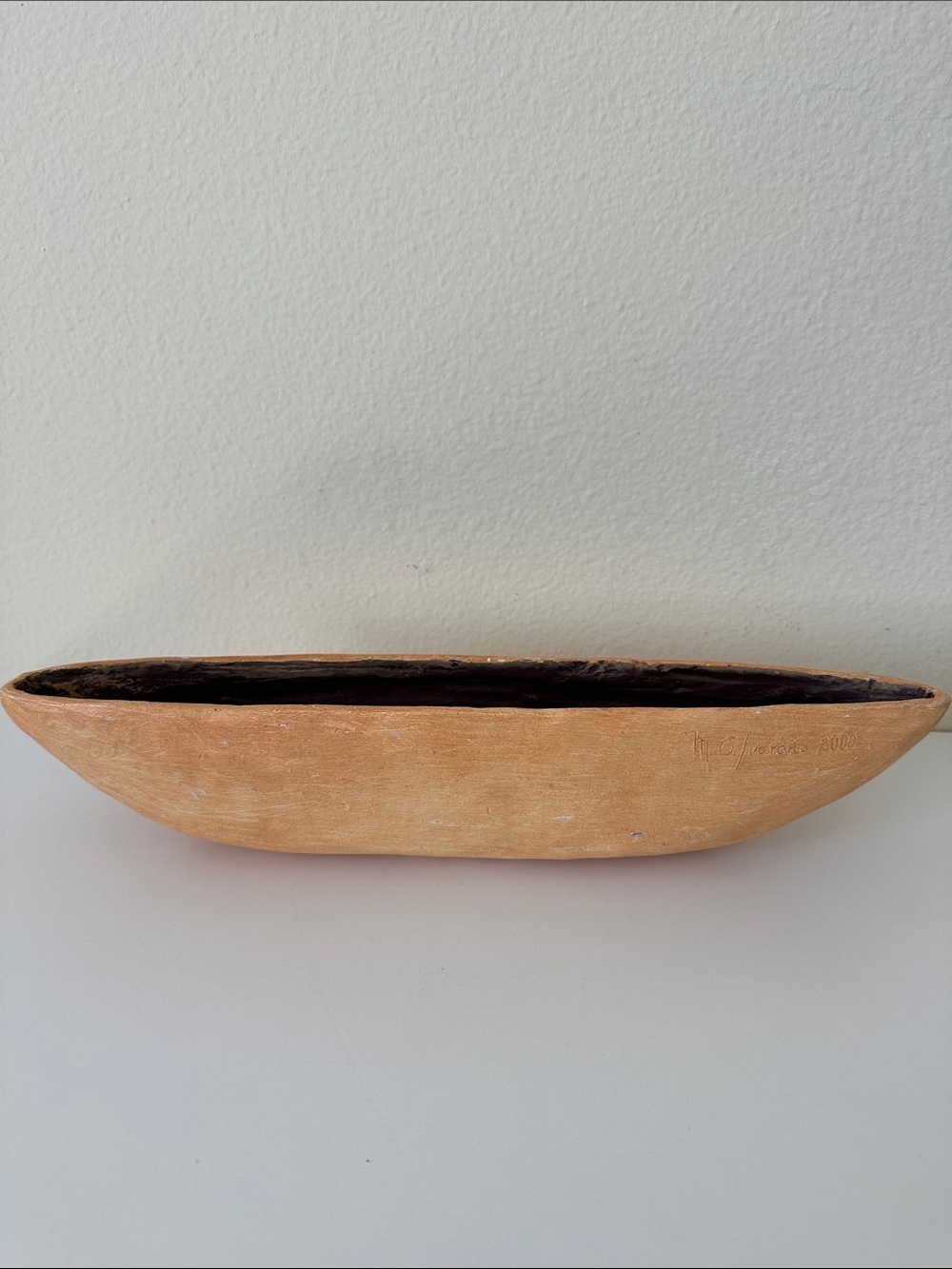 Handmade in  Mexico Tan Ceramic Long Decorative Centerpiece Tray Sculpture